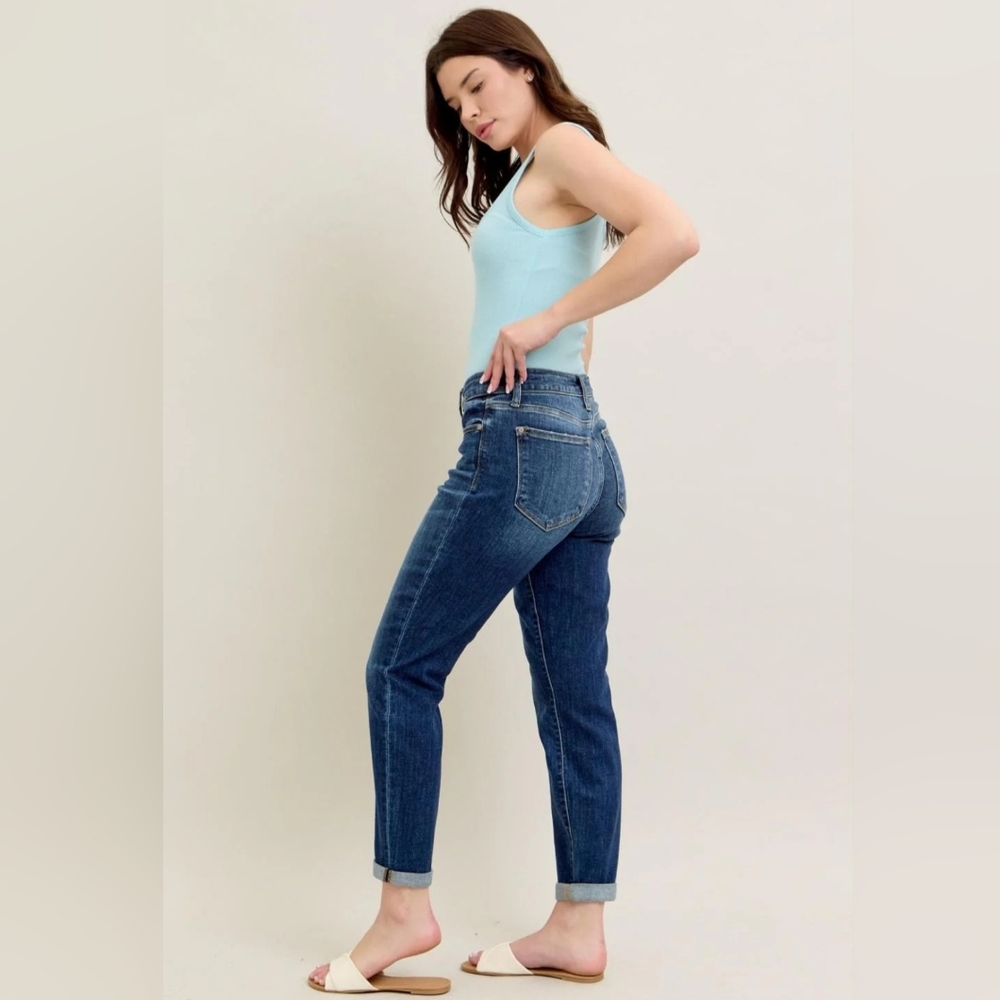 Judy Blue Mid Rise Dark Wash Slim Fit Denim Jeans Cuffed 7/28 NWT - Picture 7 of 12